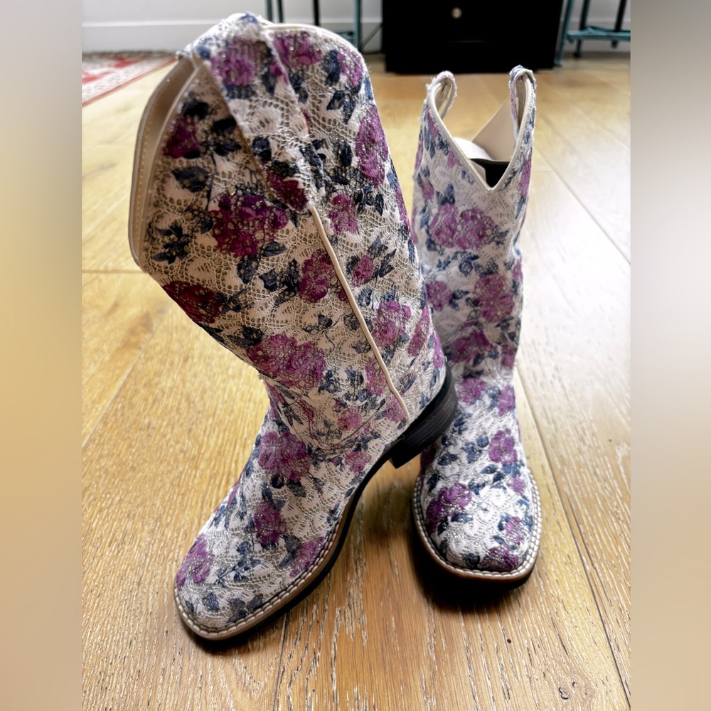 Old West Purple and Black Floral Heeled Boots (child)